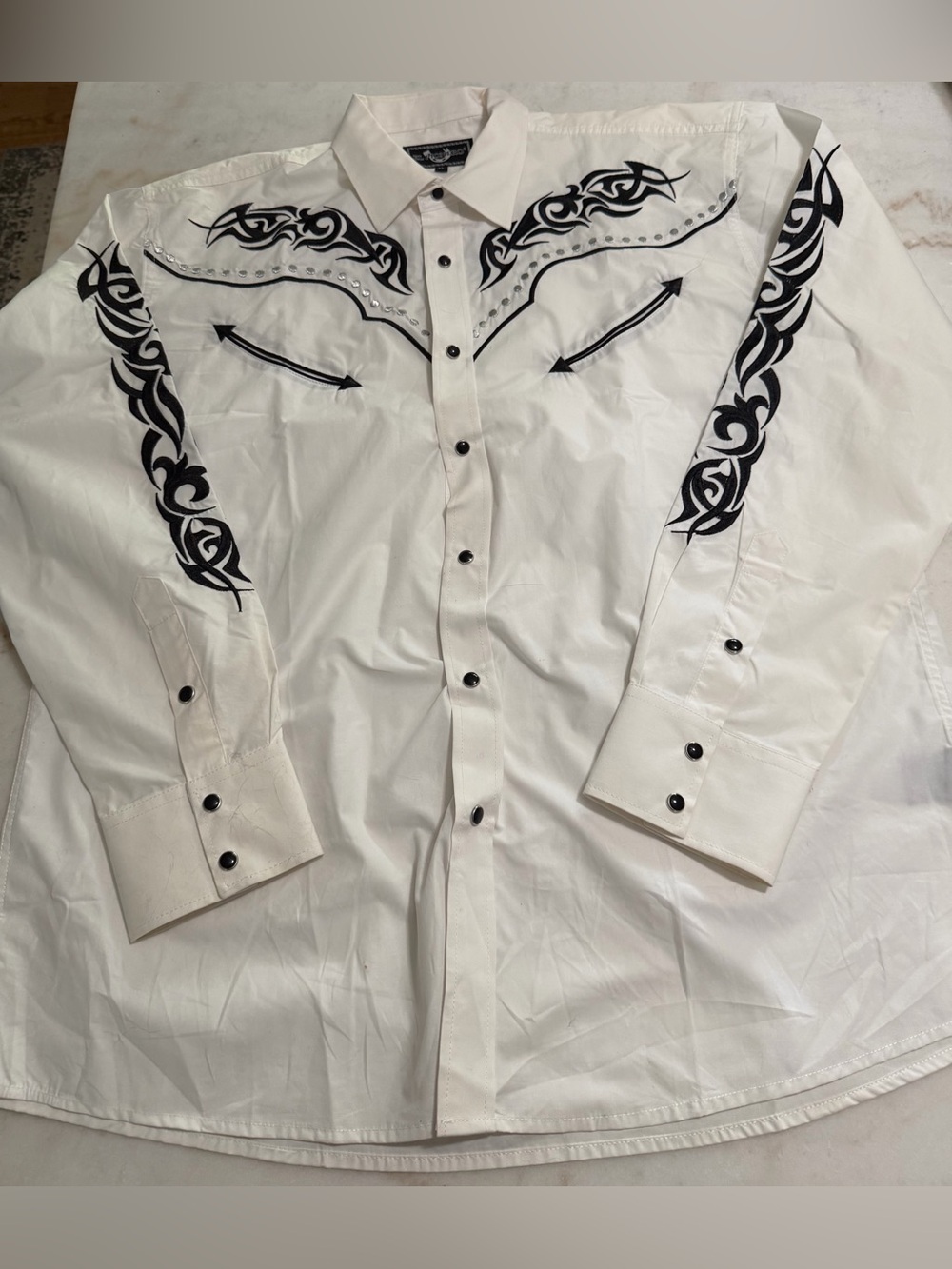 El Pionero Men’s White/Black  Long Sleeve Snap Front Western Style Shirt XL
